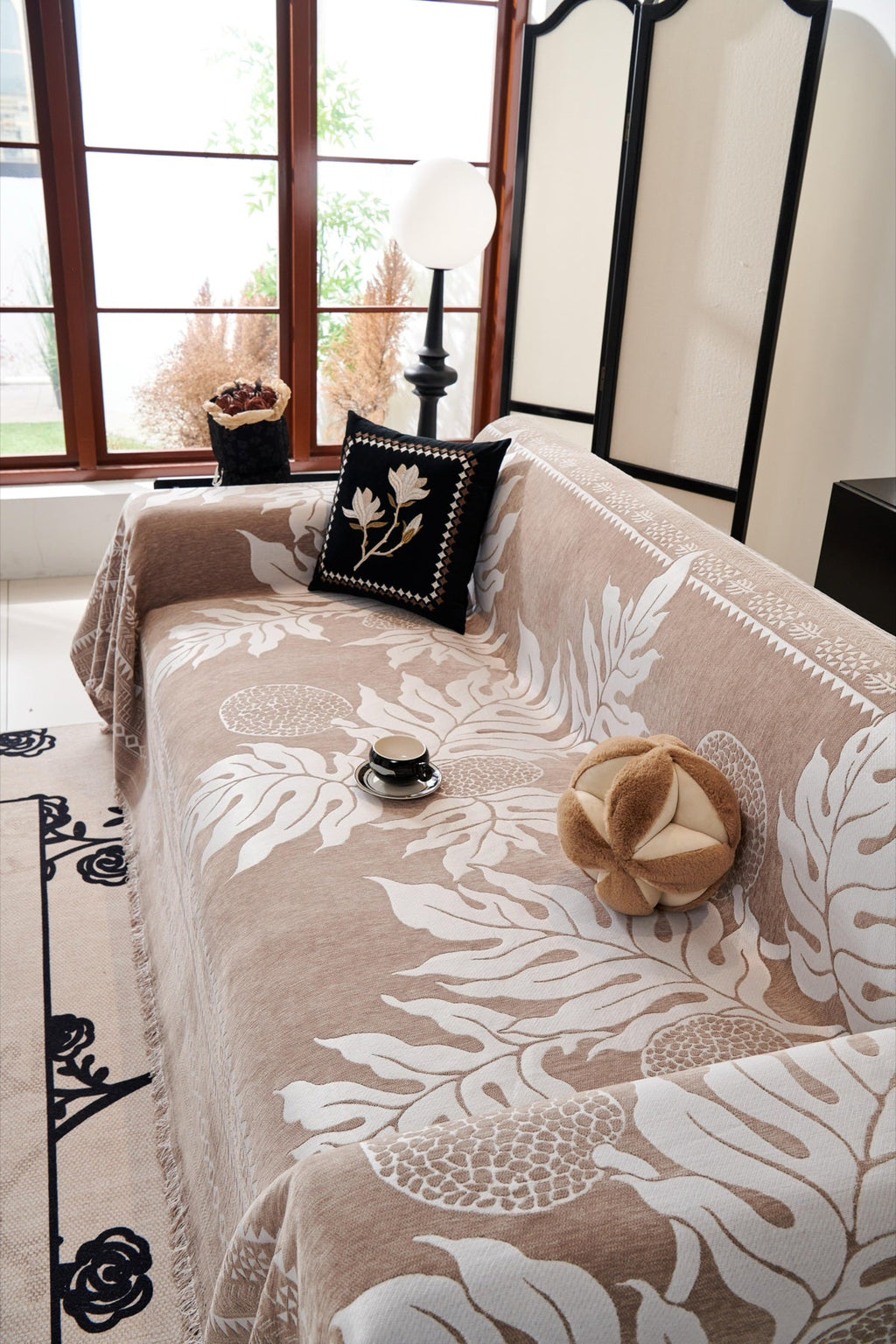 Decor Cedar Amalfi Palm Jacquard Sofa Throw Cover in Mocha Palm - palm jacquard sofa throw cover styled couch cover in United States, image 25