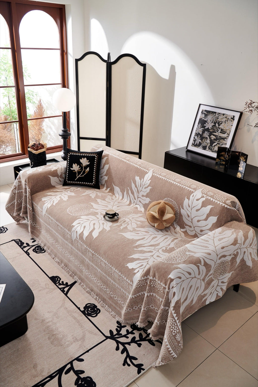 Decor Cedar Amalfi Palm Jacquard Sofa Throw Cover in Mocha Palm - palm jacquard sofa throw cover full sofa styling in United States, image 27