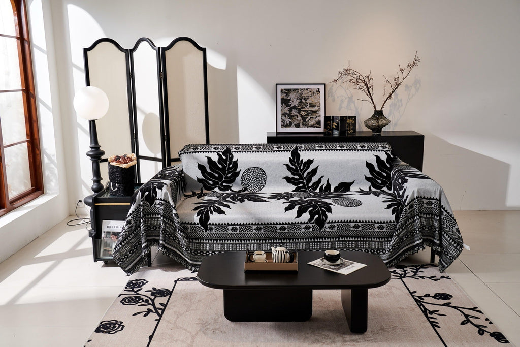 Decor Cedar Amalfi Palm Jacquard Sofa Throw Cover in Noir Palm - palm jacquard sofa throw cover styled couch cover in United States, image 36