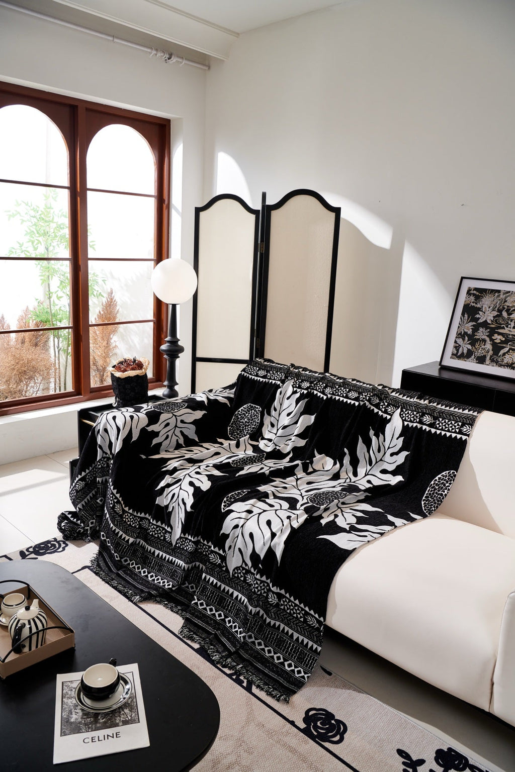 Decor Cedar Amalfi Palm Jacquard Sofa Throw Cover in Noir Palm - palm jacquard sofa throw cover styled couch cover in United States, image 37