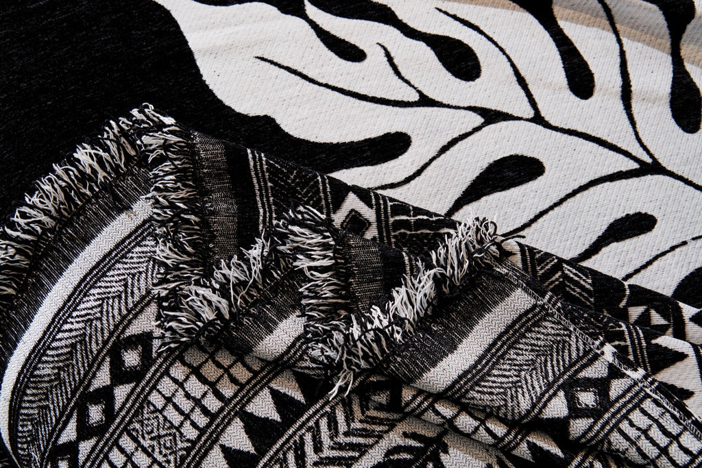Decor Cedar Amalfi Palm Jacquard Sofa Throw Cover in Noir Palm - palm jacquard sofa throw cover fabric and edge detail in United States, image 38