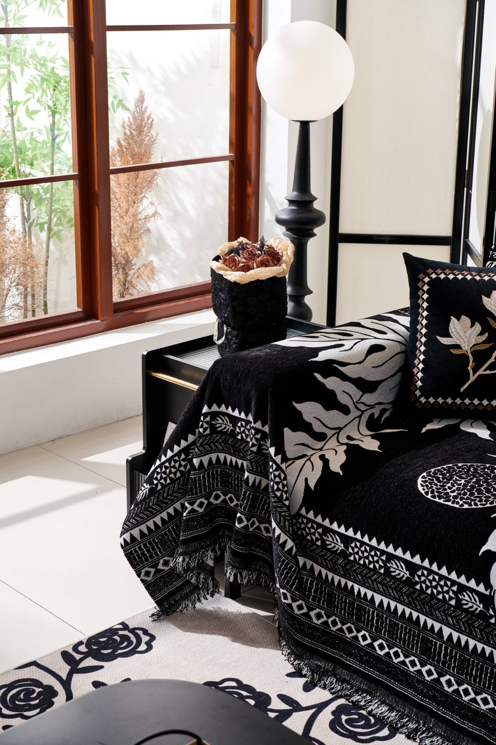 Decor Cedar Amalfi Palm Jacquard Sofa Throw Cover in Noir Palm - palm jacquard sofa throw cover styled couch cover in United States, image 42
