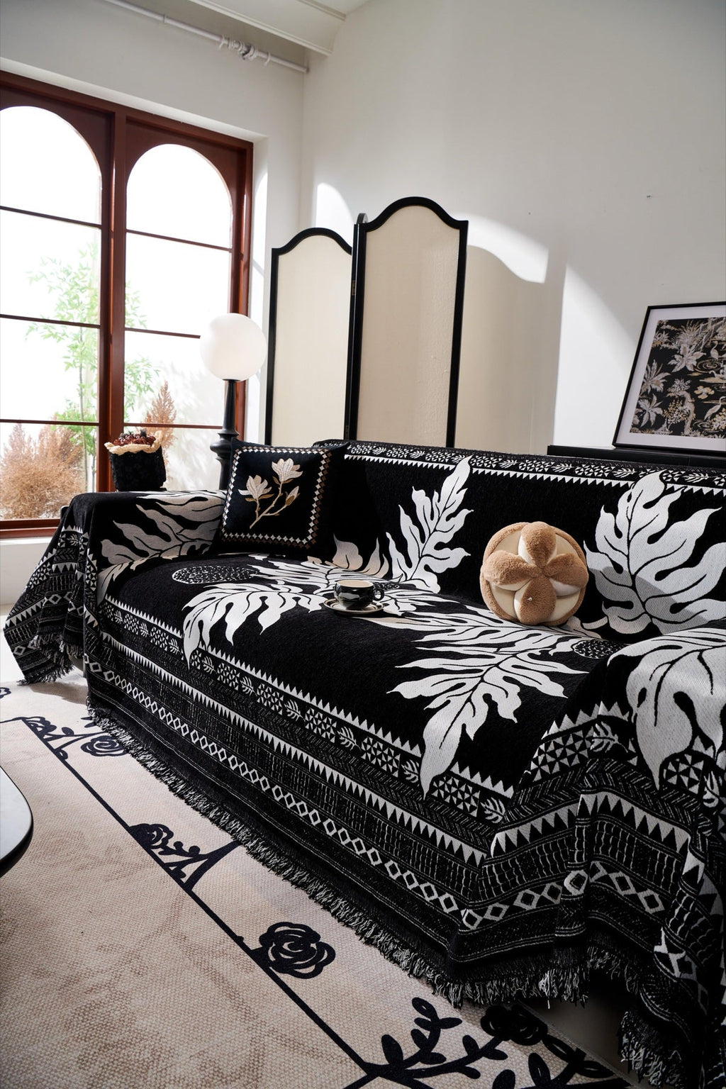 Decor Cedar Amalfi Palm Jacquard Sofa Throw Cover in Noir Palm - palm jacquard sofa throw cover styled couch cover in United States, image 43