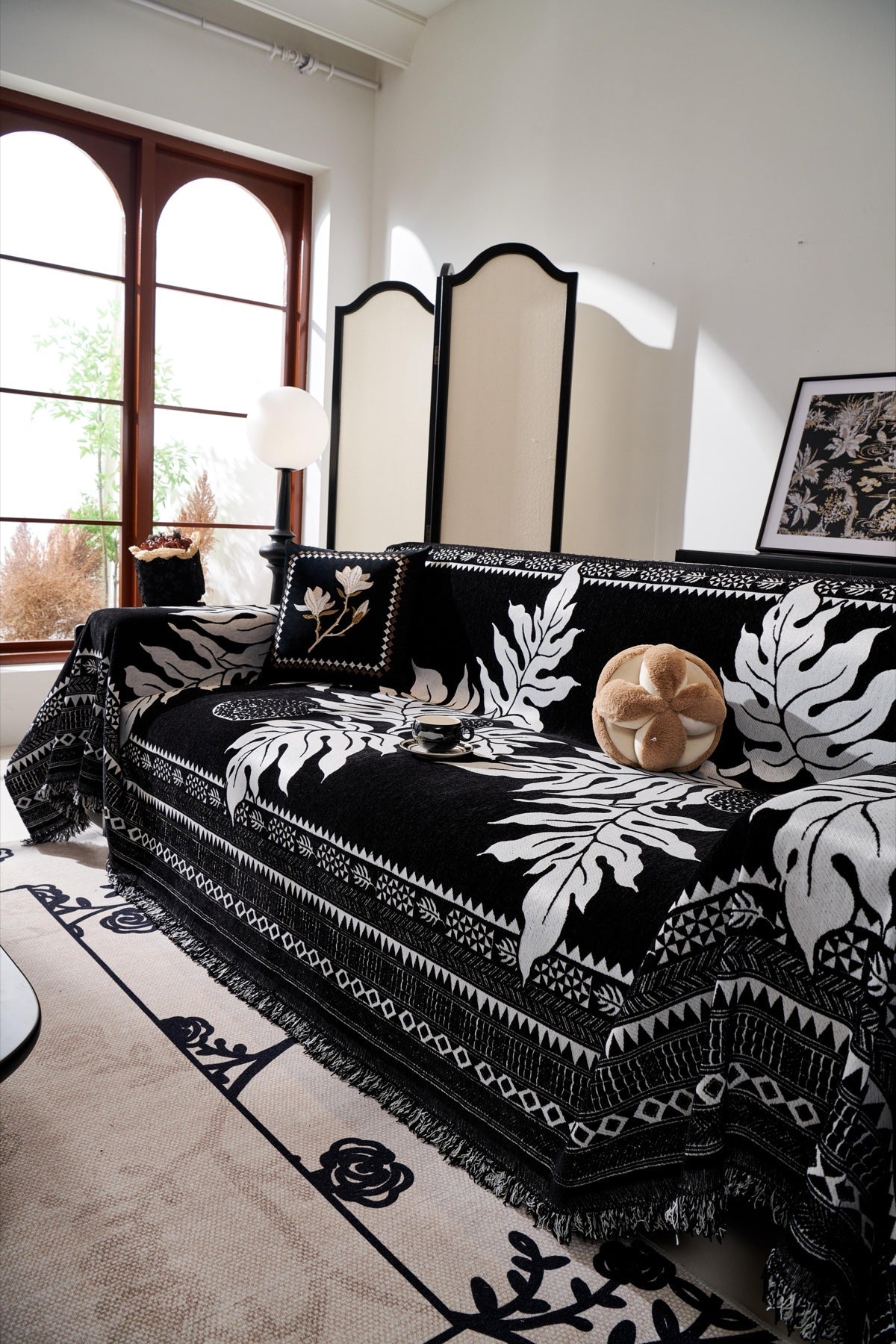 Decor Cedar Amalfi Palm Jacquard Sofa Throw Cover in Noir Palm - palm jacquard sofa throw cover styled couch cover in United States, image 43