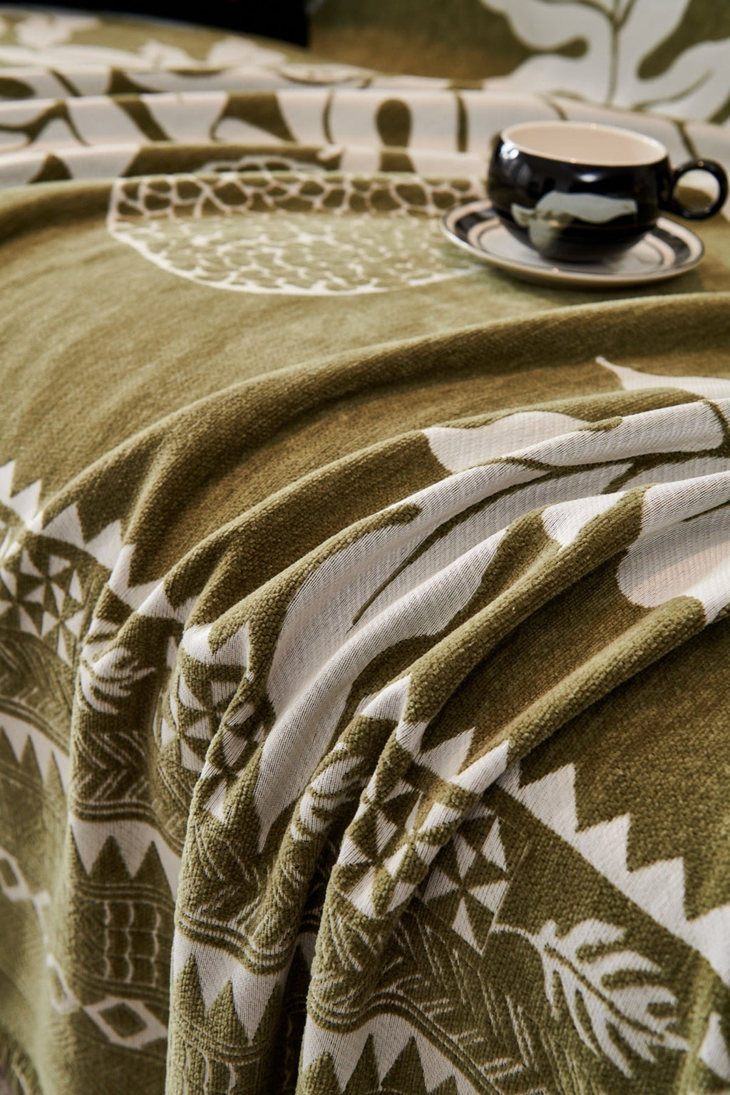 Decor Cedar Amalfi Palm Jacquard Sofa Throw Cover in Olive Palm - palm jacquard sofa throw cover styled couch cover in United States, image 50