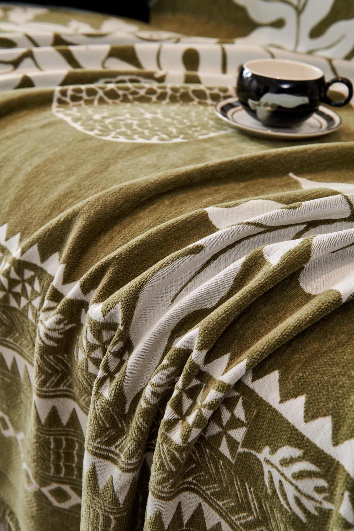 Decor Cedar Amalfi Palm Jacquard Sofa Throw Cover in Olive Palm - palm jacquard sofa throw cover styled couch cover in United States, image 50