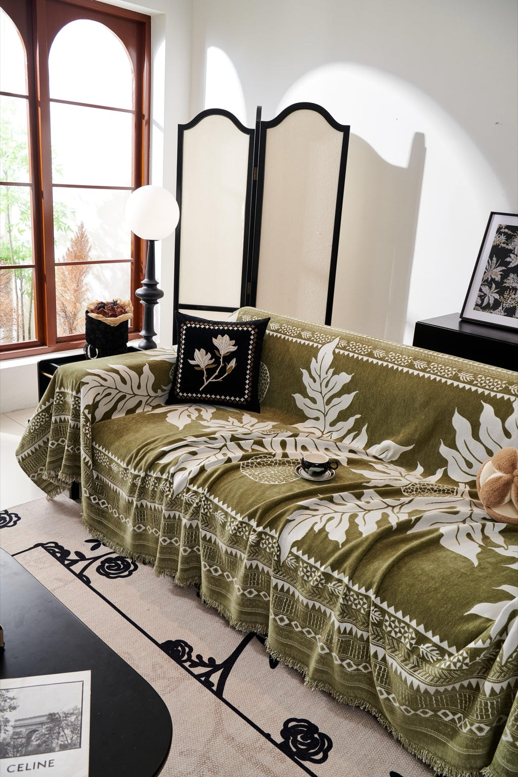 Decor Cedar Amalfi Palm Jacquard Sofa Throw Cover in Olive Palm - palm jacquard sofa throw cover styled couch cover in United States, image 51