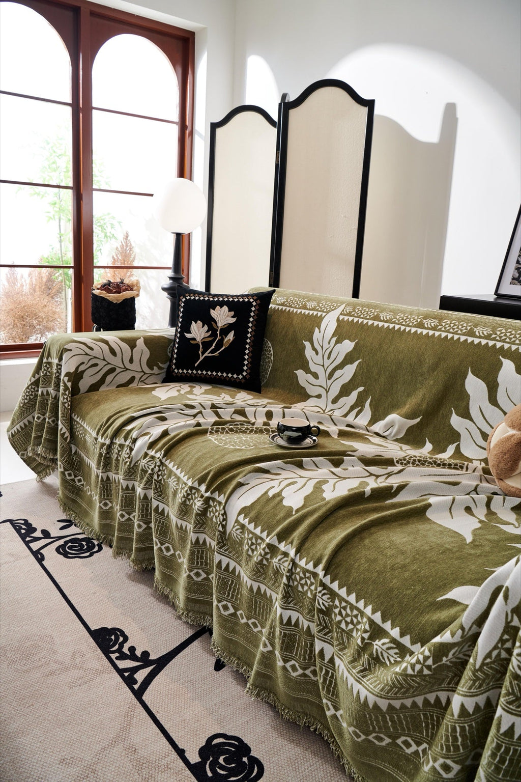 Decor Cedar Amalfi Palm Jacquard Sofa Throw Cover in Olive Palm - palm jacquard sofa throw cover styled couch cover in United States, image 52