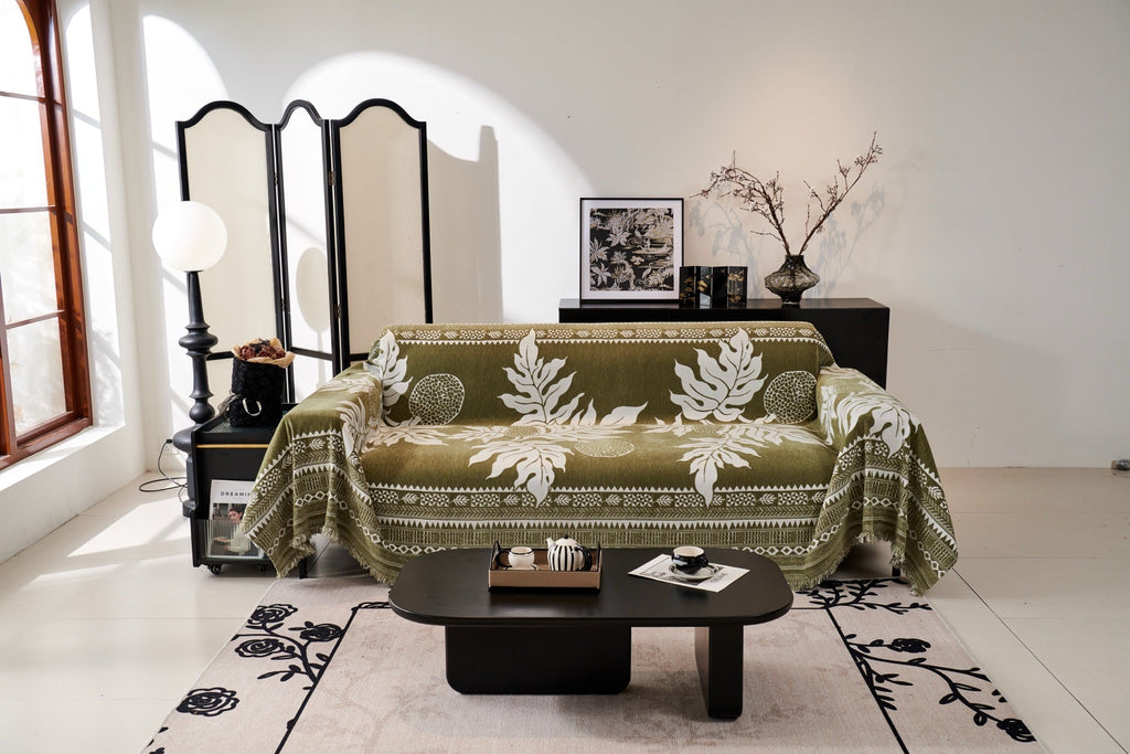 Decor Cedar Amalfi Palm Jacquard Sofa Throw Cover in Olive Palm - palm jacquard sofa throw cover full sofa styling in United States, image 56