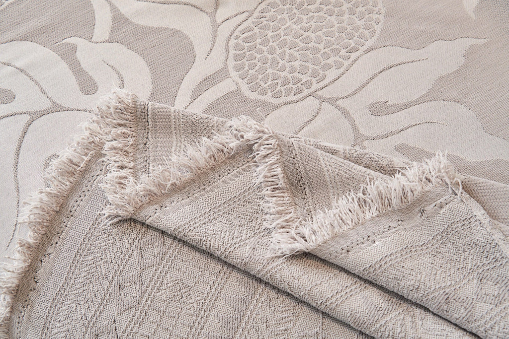 Decor Cedar Amalfi Palm Jacquard Sofa Throw Cover in Silver Palm - palm jacquard sofa throw cover fabric and edge detail in United States, image 1