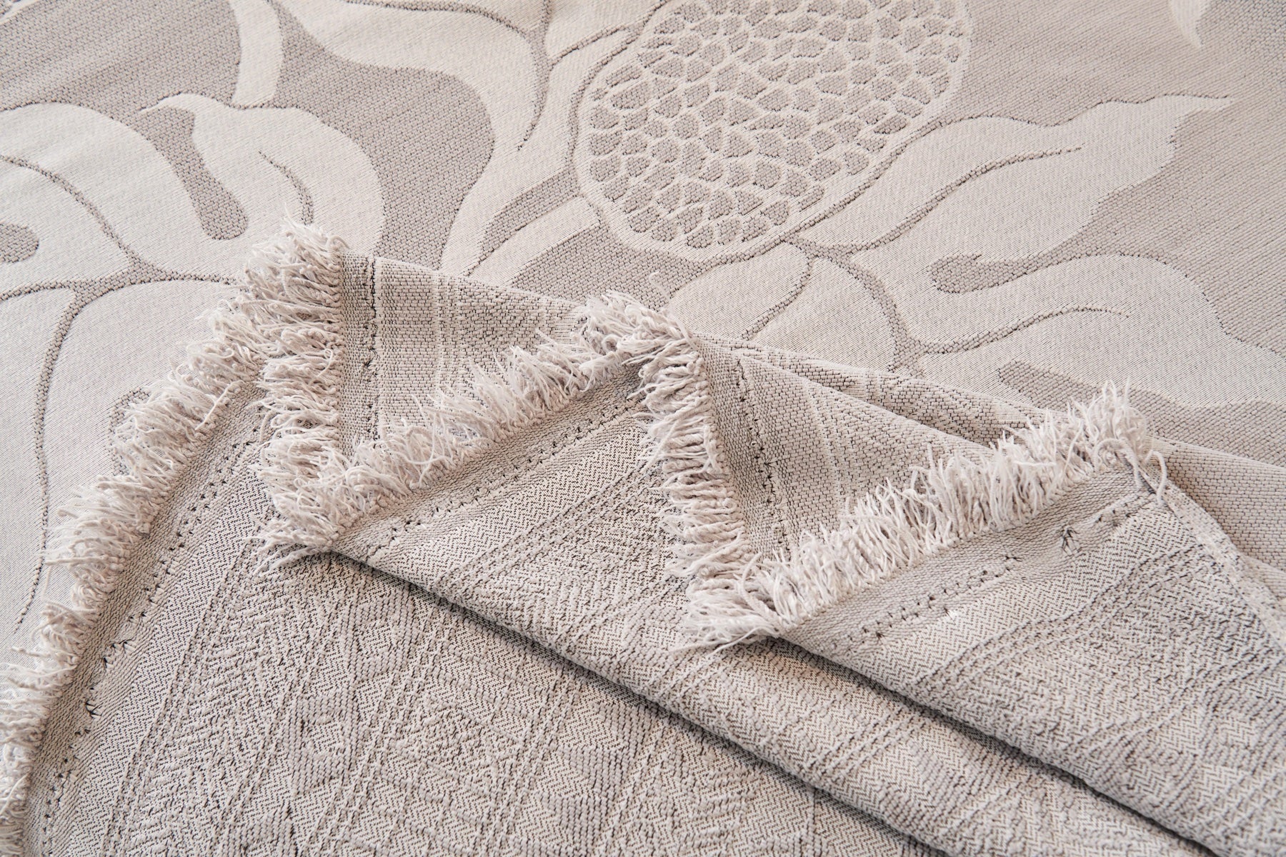 Decor Cedar Amalfi Palm Jacquard Sofa Throw Cover in Silver Palm - palm jacquard sofa throw cover fabric and edge detail in United States, image 1