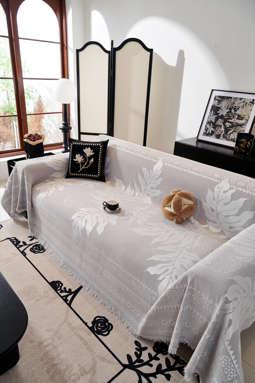 Decor Cedar Amalfi Palm Jacquard Sofa Throw Cover in Silver Palm - palm jacquard sofa throw cover full sofa styling in United States, image 14