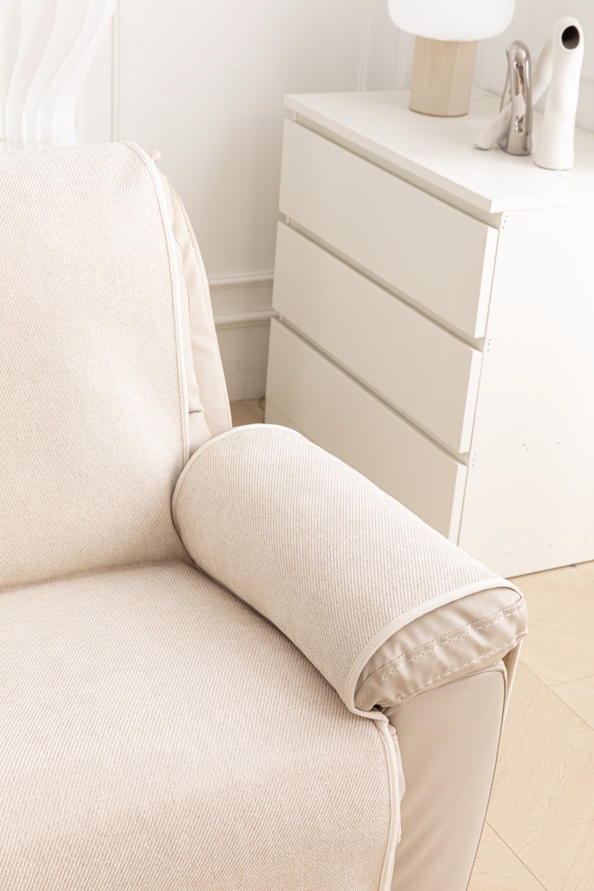 Decor Cedar Aria Textured Armchair Sofa Cover Pieces in Cream White - non slip backing and edge finish for armchair sofa cover pieces in United States, image 42