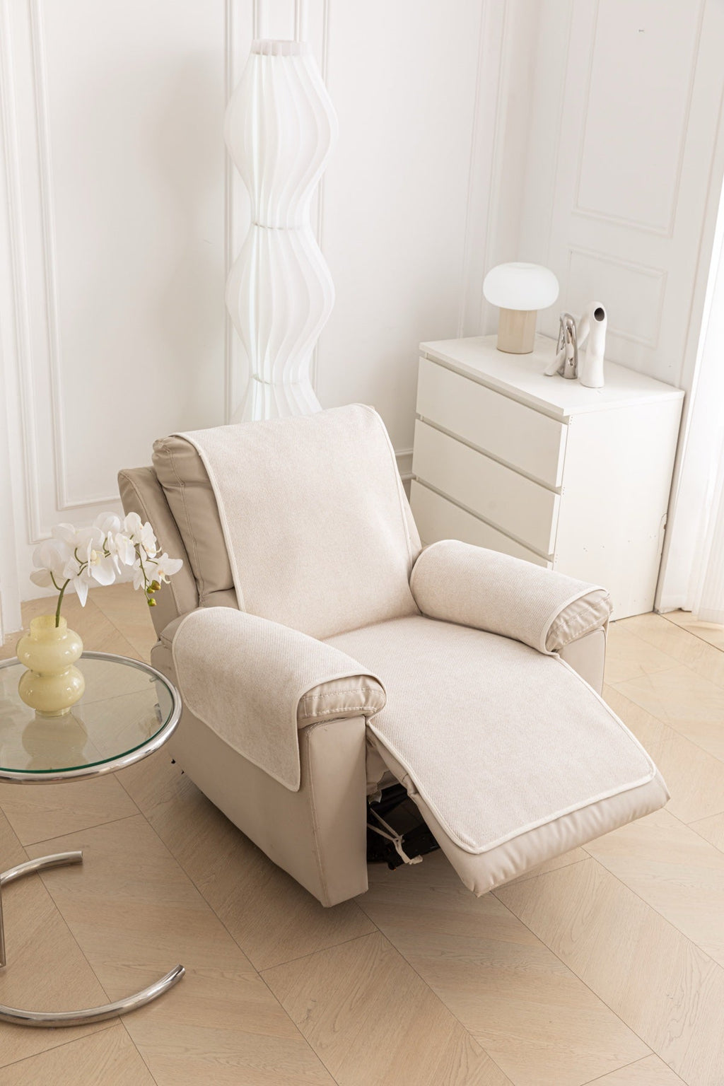 Decor Cedar Aria Textured Armchair Sofa Cover Pieces in Cream White - chair cover piece detail for armchair sofa cover pieces in United States, image 40