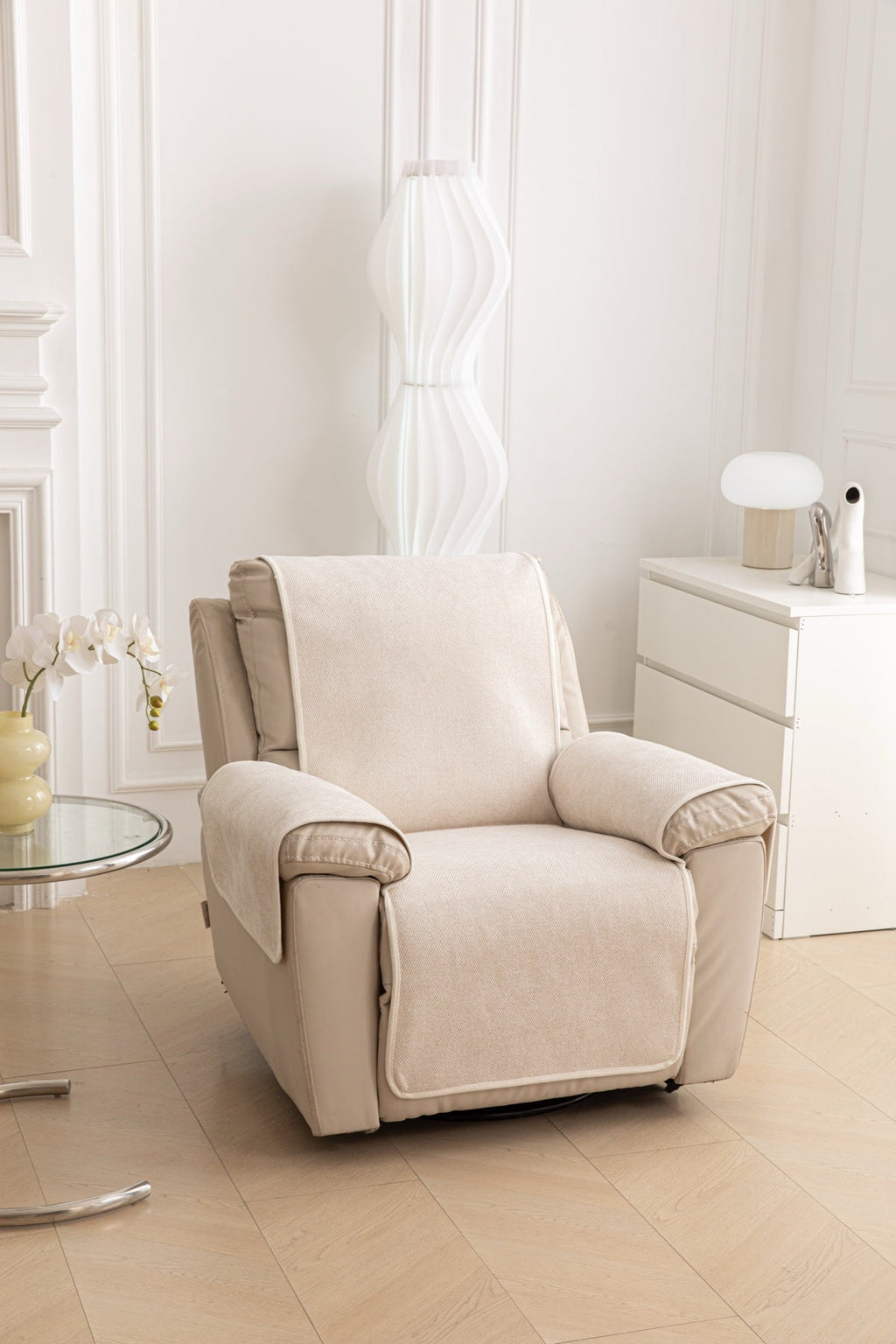 Decor Cedar Aria Textured Armchair Sofa Cover Pieces in Cream White - armchair seat back and side-rest fit view for armchair sofa cover pieces in United States, image 37