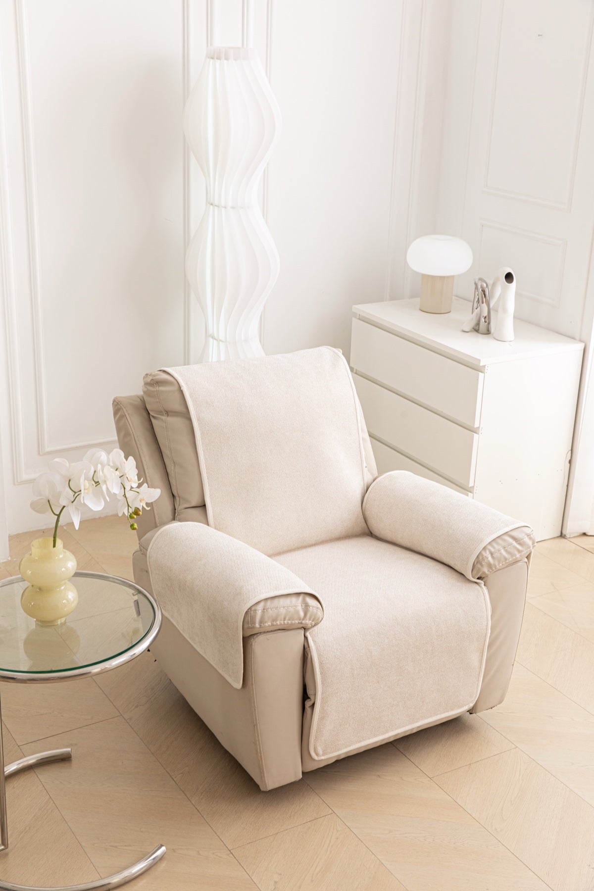 Decor Cedar Aria Textured Armchair Sofa Cover Pieces in Cream White - armchair seat back and side-rest fit view for armchair sofa cover pieces in United States, image 38