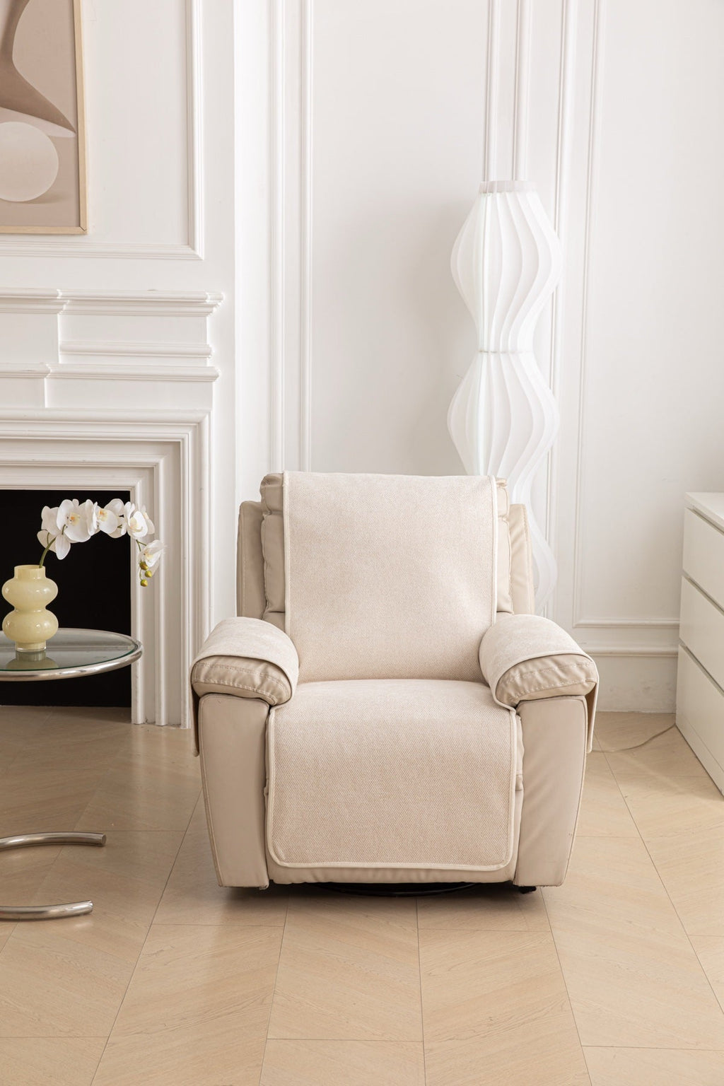 Decor Cedar Aria Textured Armchair Sofa Cover Pieces in Cream White - armchair seat back and side-rest fit view for armchair sofa cover pieces in United States, image 39