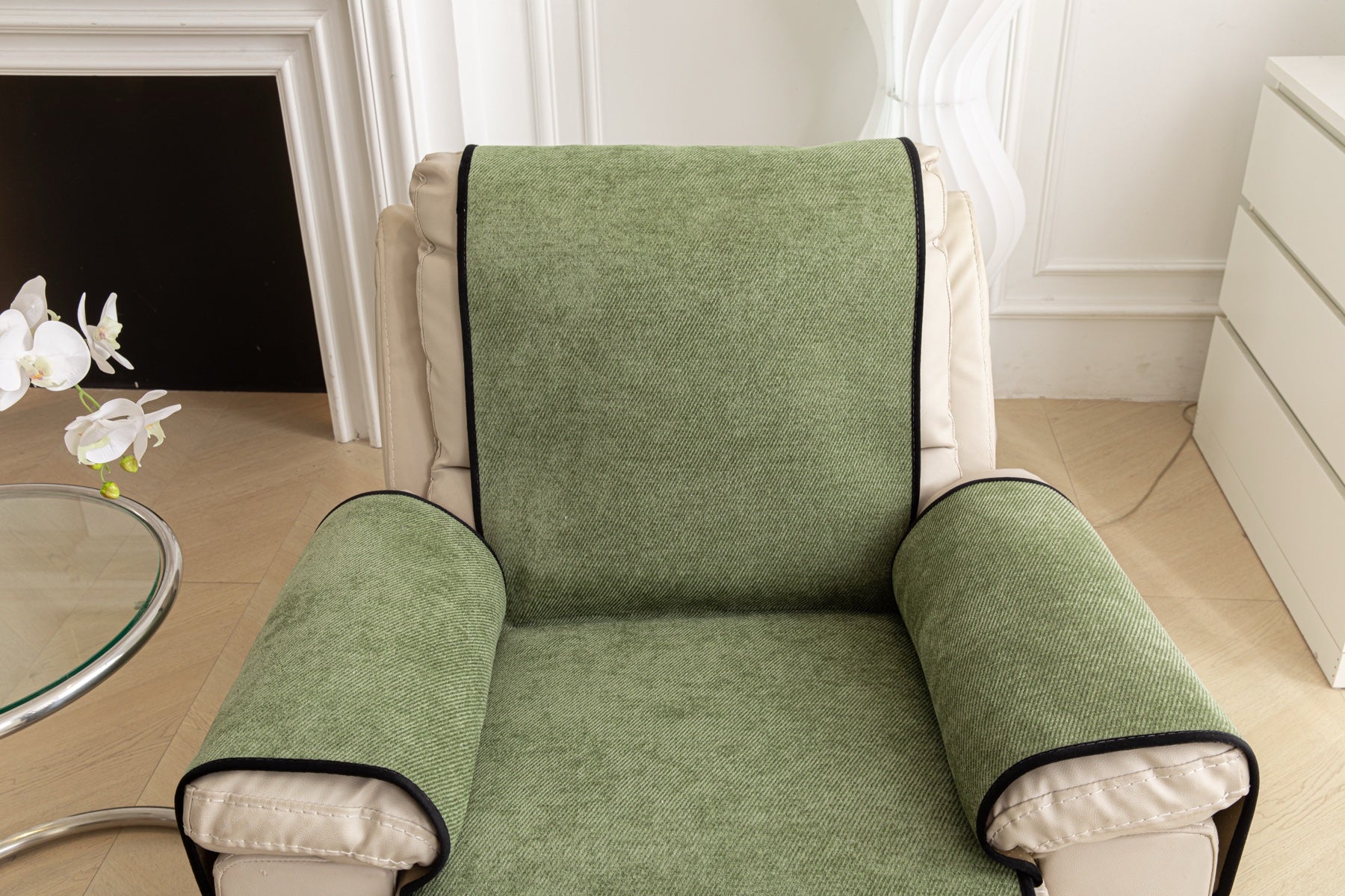 Decor Cedar Aria Textured Armchair Sofa Cover Pieces in Sage Green - chair cover piece detail for armchair sofa cover pieces in United States, image 3