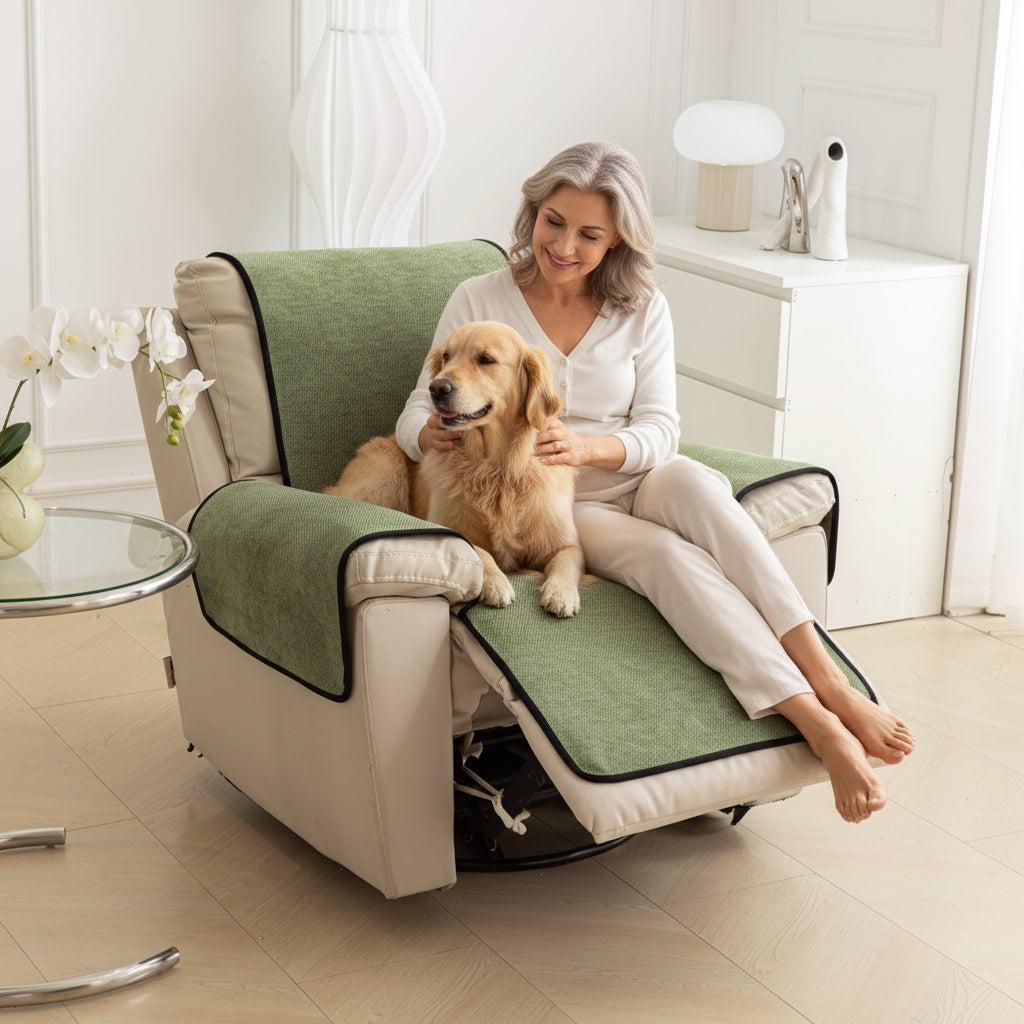 Decor Cedar Aria Textured Armchair Sofa Cover Pieces in Sage Green - armchair seat back and side-rest fit view for armchair sofa cover pieces in United States, image 1