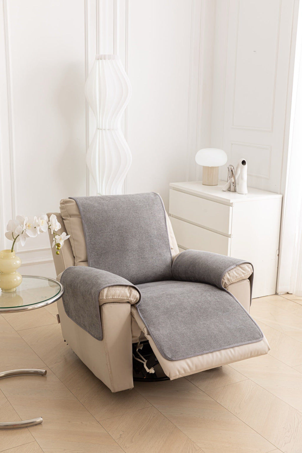 Decor Cedar Aria Textured Armchair Sofa Cover Pieces in Soft Gray - armchair seat back and side-rest fit view for armchair sofa cover pieces in United States, image 29