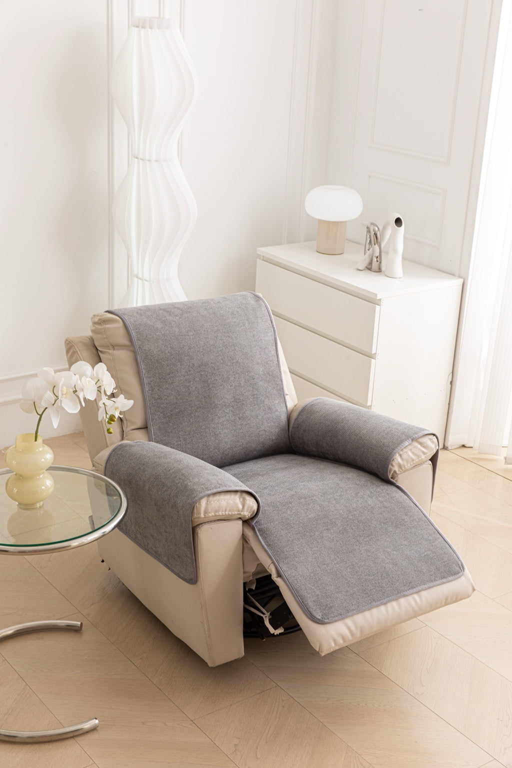 Decor Cedar Aria Textured Armchair Sofa Cover Pieces in Soft Gray - armchair seat back and side-rest fit view for armchair sofa cover pieces in United States, image 30