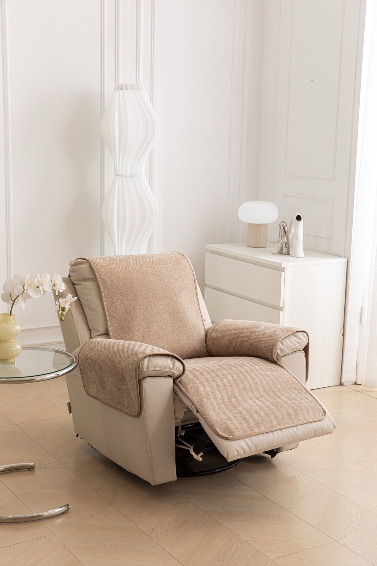 Decor Cedar Aria Textured Armchair Sofa Cover Pieces in Warm Taupe - armchair seat back and side-rest fit view for armchair sofa cover pieces in United States, image 9