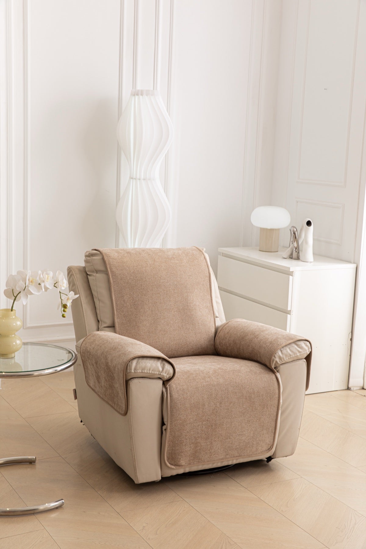 Decor Cedar Aria Textured Armchair Sofa Cover Pieces in Warm Taupe - armchair seat back and side-rest fit view for armchair sofa cover pieces in United States, image 10