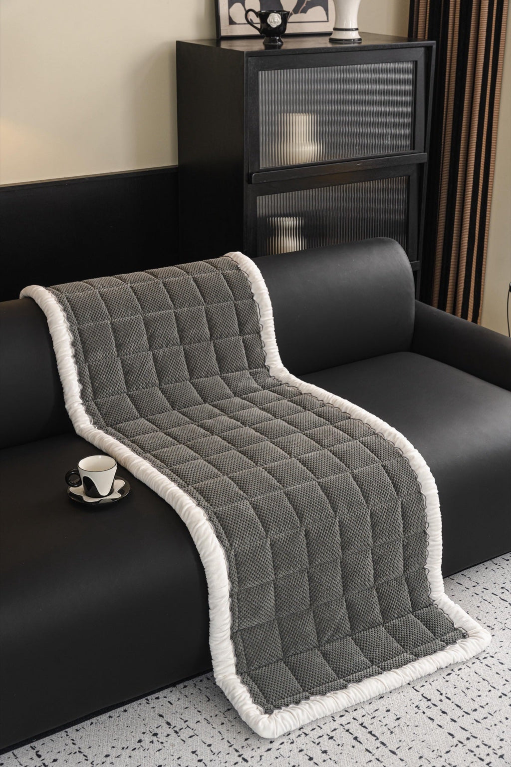 Decor Cedar Aspen Quilted Sherpa Sofa Seat Cover in Charcoal Gray Sherpa - draped sofa fit view for quilted sofa seat covers in United States
