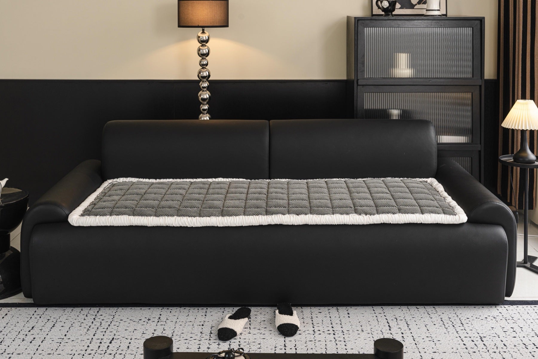 Decor Cedar Aspen Quilted Sherpa Sofa Seat Cover in Charcoal Gray Sherpa - front sofa seat fit view for quilted sofa seat covers in United States