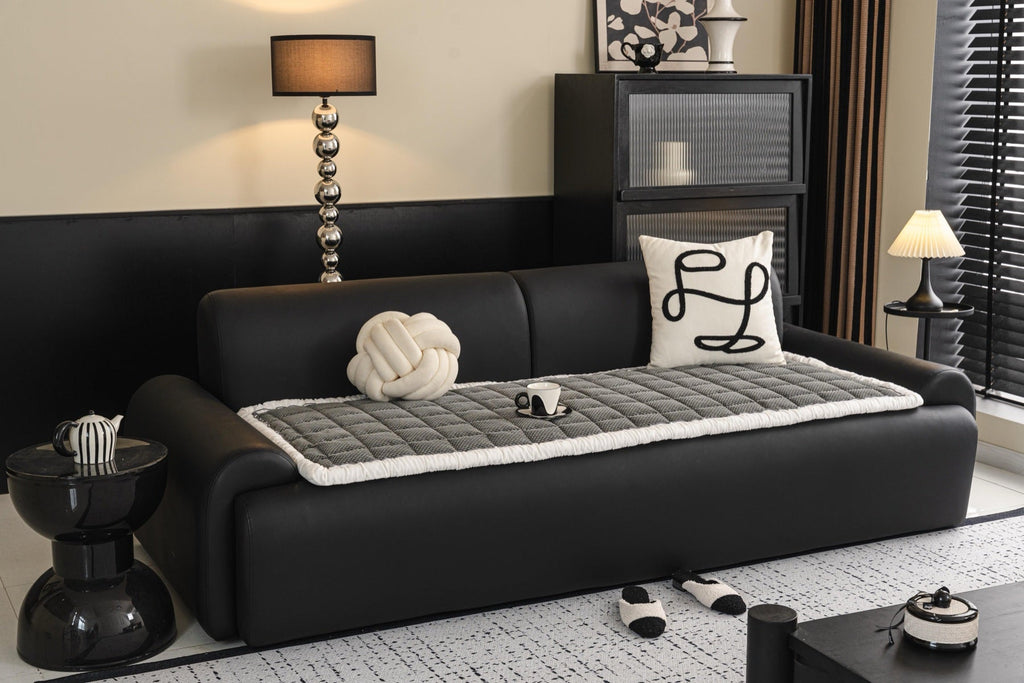 Decor Cedar Aspen Quilted Sherpa Sofa Seat Cover in Charcoal Gray Sherpa - front sofa seat fit view for quilted sofa seat covers in United States