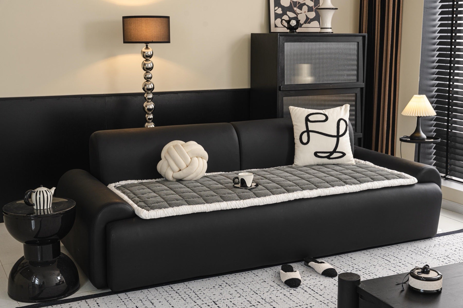 Decor Cedar Aspen Quilted Sherpa Sofa Seat Cover in Charcoal Gray Sherpa - front sofa seat fit view for quilted sofa seat covers in United States