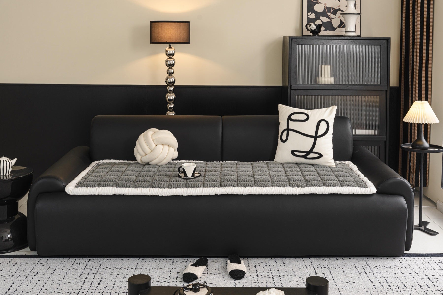 Decor Cedar Aspen Quilted Sherpa Sofa Seat Cover in Charcoal Gray Sherpa - front sofa seat fit view for quilted sofa seat covers in United States