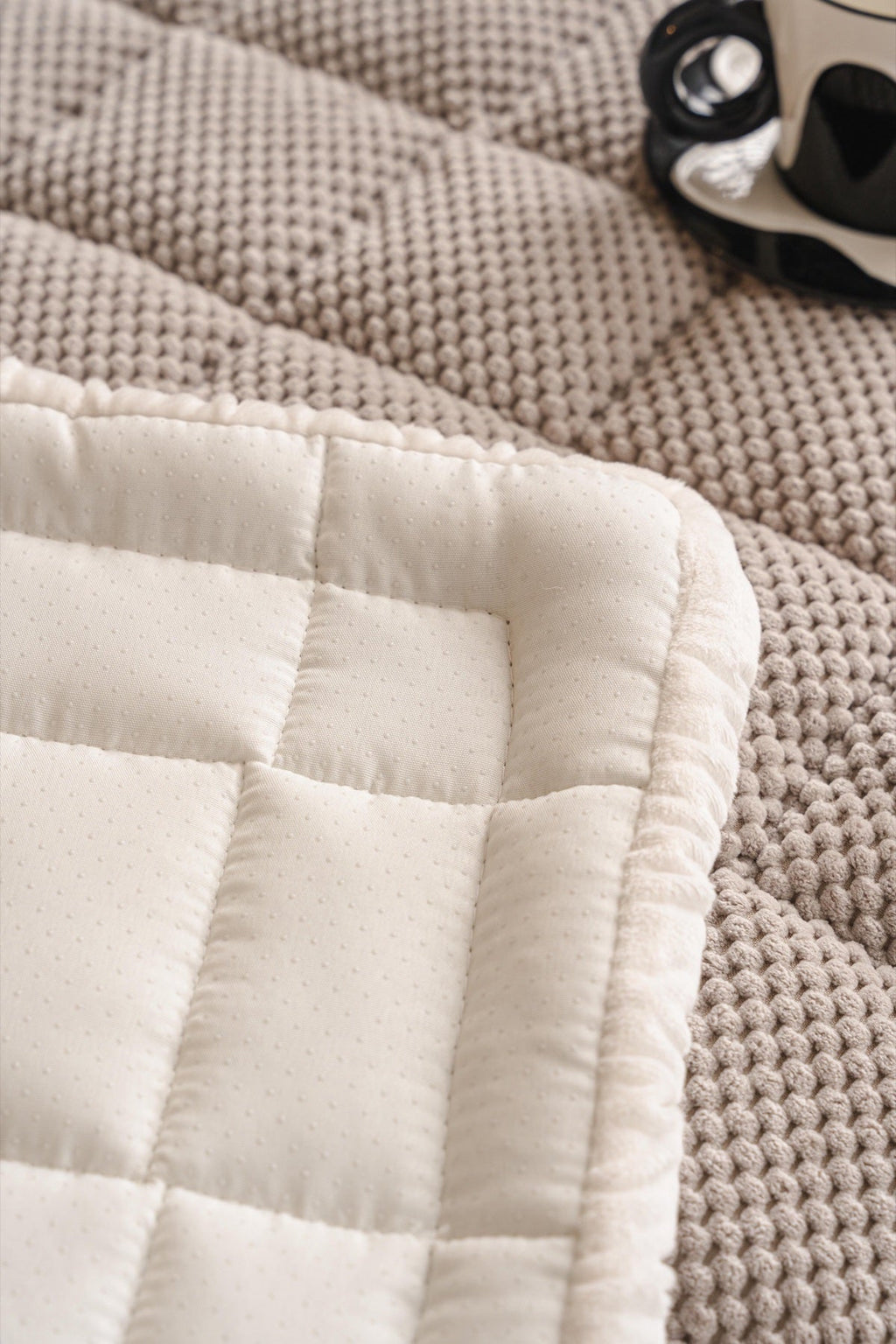 Decor Cedar Aspen Quilted Sherpa Sofa Seat Cover in Warm Taupe Sherpa - quilted fabric and sherpa edge detail for quilted sofa seat covers in United States