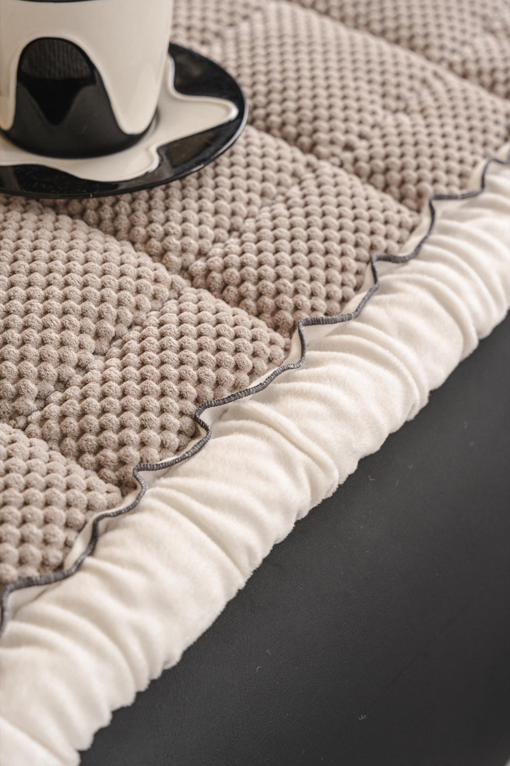 Decor Cedar Aspen Quilted Sherpa Sofa Seat Cover in Warm Taupe Sherpa - quilted fabric and sherpa edge detail for quilted sofa seat covers in United States