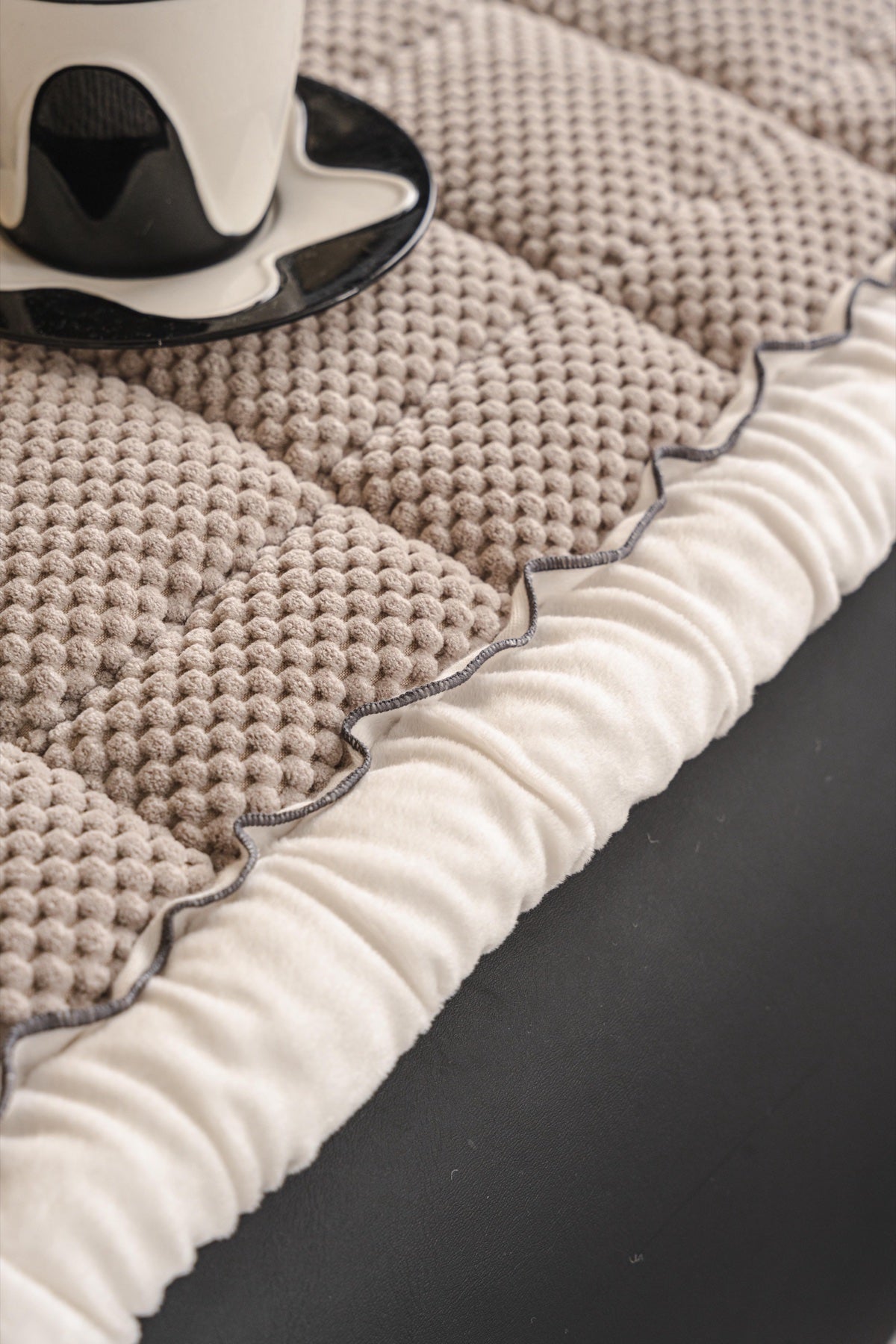 Decor Cedar Aspen Quilted Sherpa Sofa Seat Cover in Warm Taupe Sherpa - quilted fabric and sherpa edge detail for quilted sofa seat covers in United States