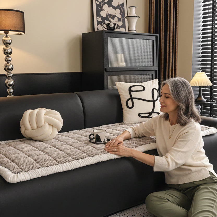 Decor Cedar Aspen Quilted Sherpa Sofa Seat Cover in Warm Taupe Sherpa - styled quilted sofa seat cover for quilted sofa seat covers in United States