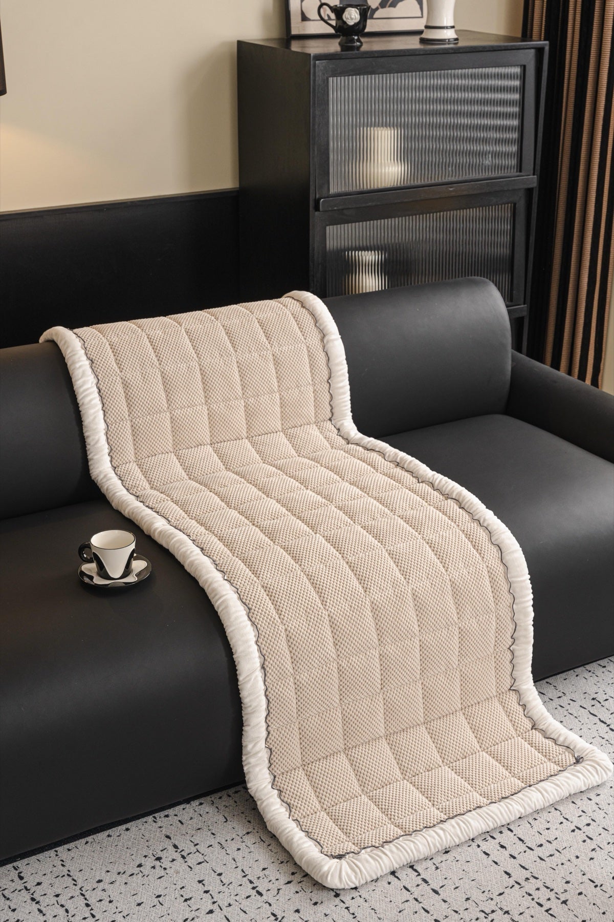 Decor Cedar Aspen Quilted Sherpa Sofa Seat Cover in Warm Taupe Sherpa - draped sofa fit view for quilted sofa seat covers in United States