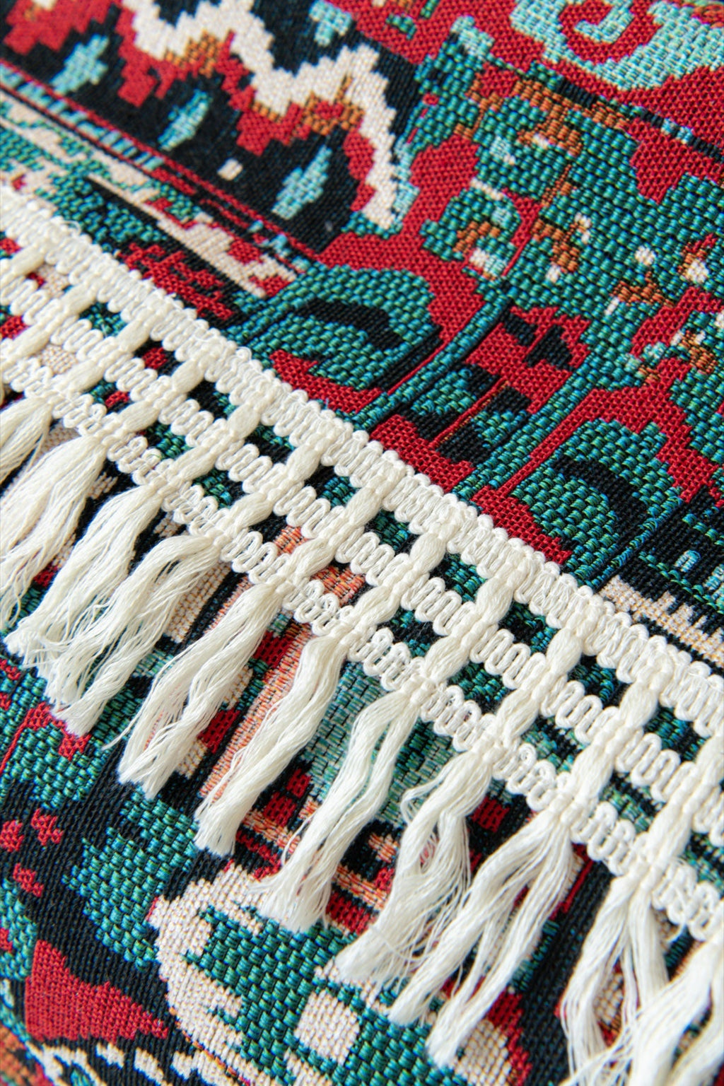 Decor Cedar Atlas Kilim Fringe Sofa Cover Piece - fabric texture and fringe detail for kilim fringe sofa cover piece in United States, image 13