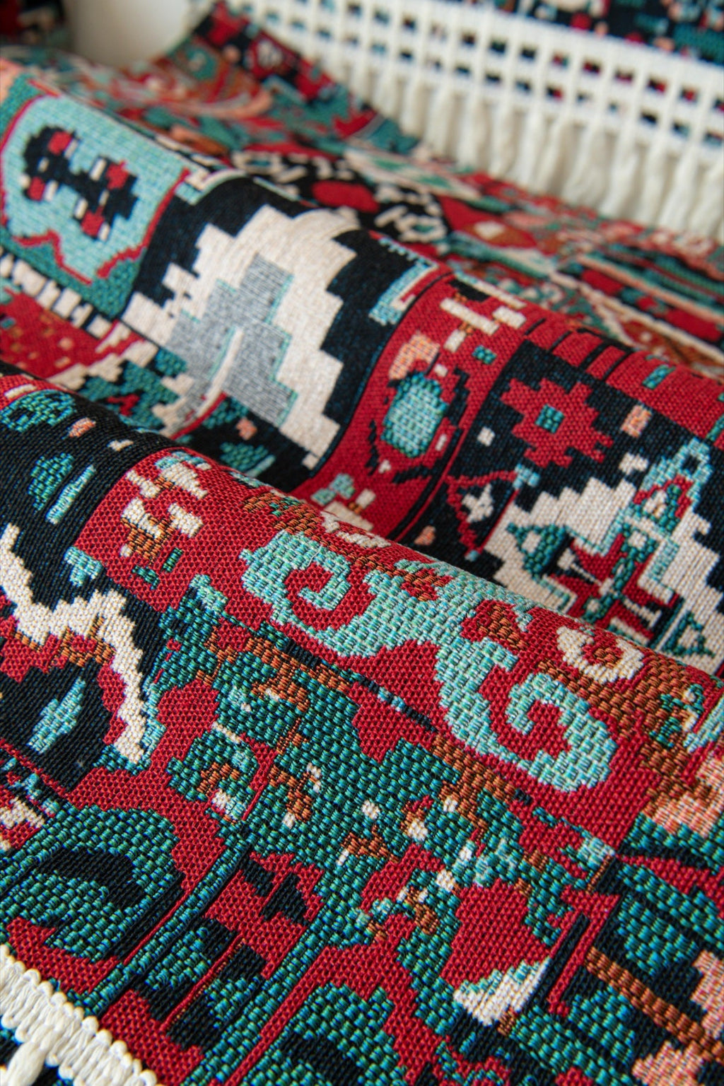 Decor Cedar Atlas Kilim Fringe Sofa Cover Piece - fabric texture and fringe detail for kilim fringe sofa cover piece in United States, image 14