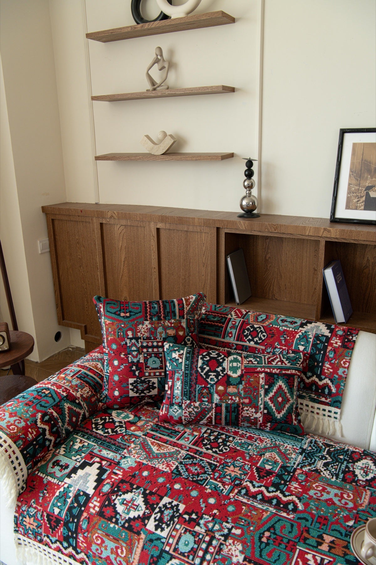Decor Cedar Atlas Kilim Fringe Sofa Cover Piece - styled sofa fit view for kilim fringe sofa cover piece in United States, image 15