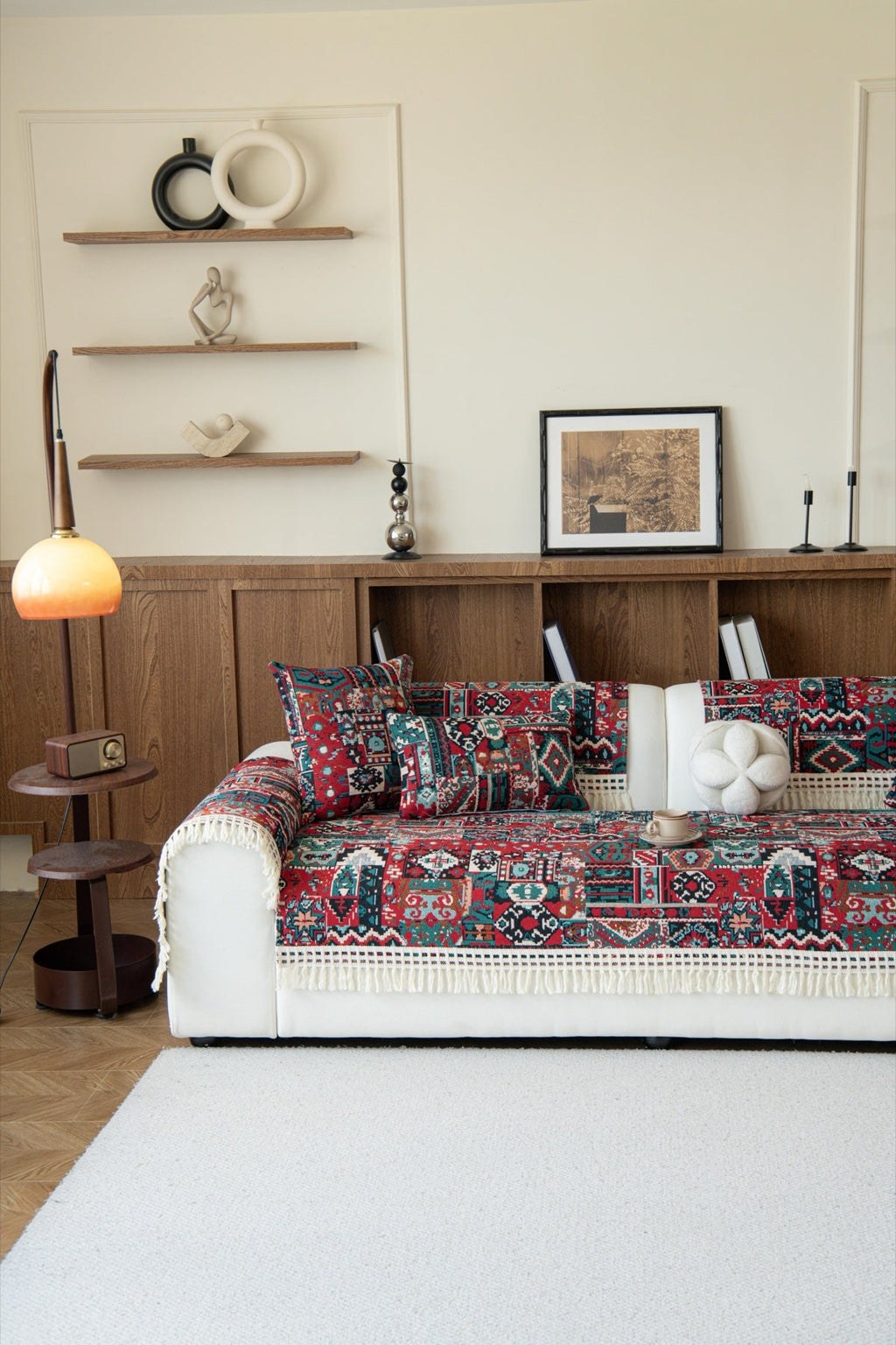 Decor Cedar Atlas Kilim Fringe Sofa Cover Piece - styled sofa fit view for kilim fringe sofa cover piece in United States, image 7