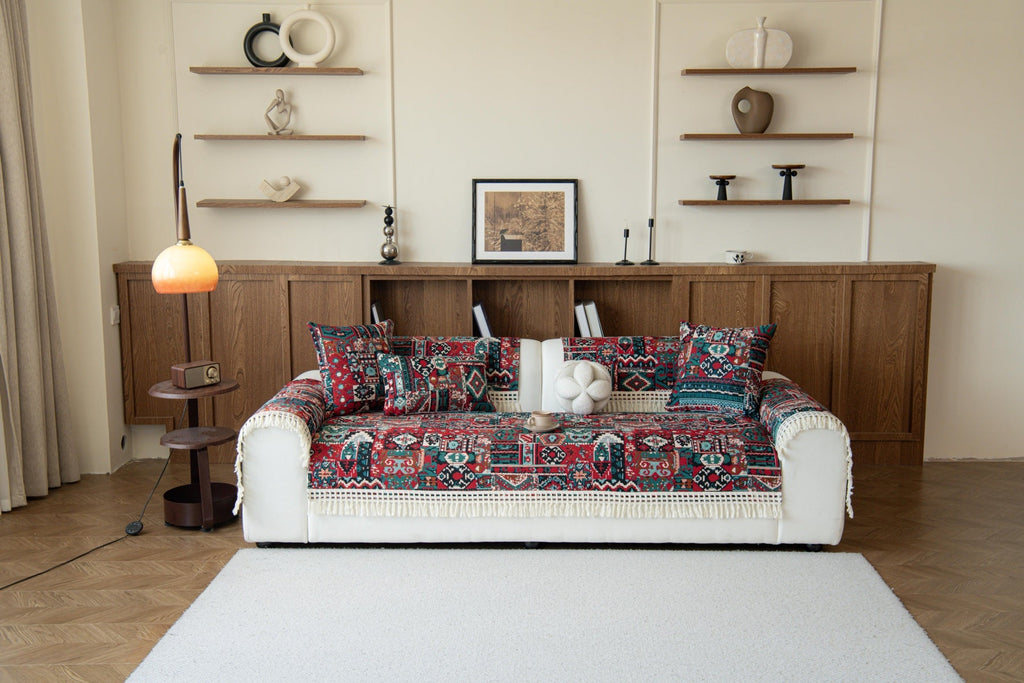 Decor Cedar Atlas Kilim Fringe Sofa Cover Piece - styled sofa fit view for kilim fringe sofa cover piece in United States, image 8
