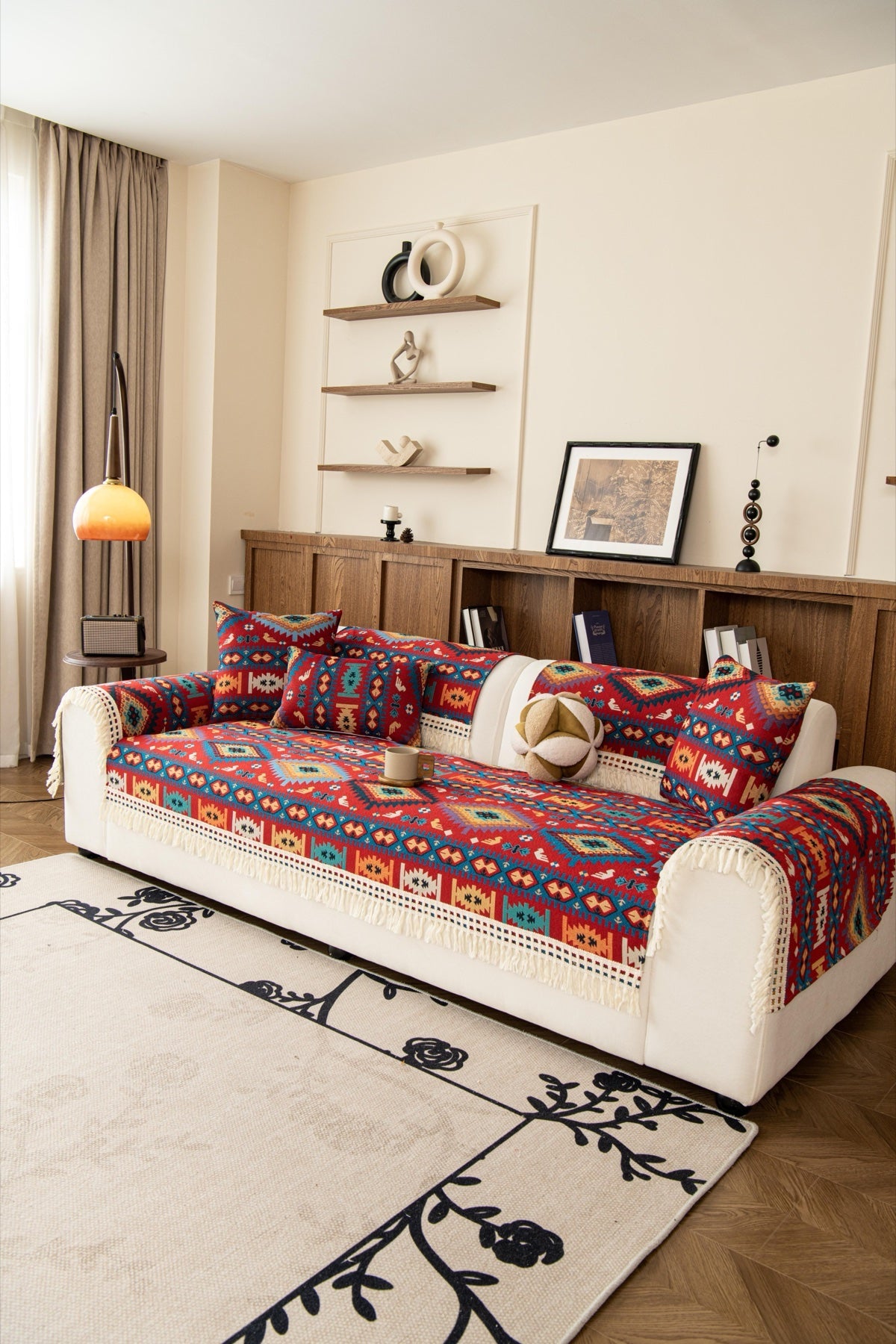 Decor Cedar Atlas Kilim Fringe Sofa Cover Piece - fabric texture and fringe detail for kilim fringe sofa cover piece in United States, image 19