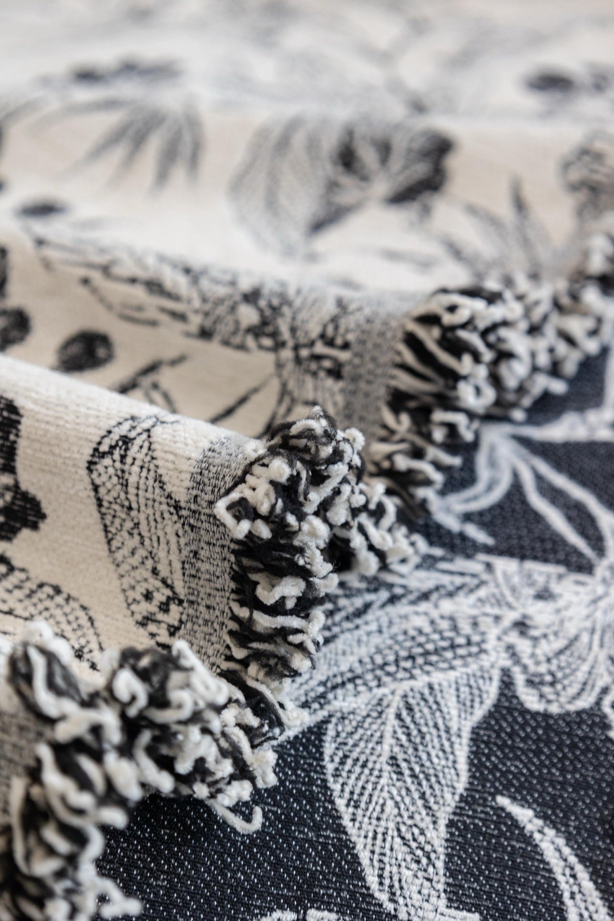 Decor Cedar Aurelia Fringed Floral Jacquard Sofa Throw Cover in Charcoal Bloom - jacquard floral fringe detail for patterned couch cover in United States, image 24