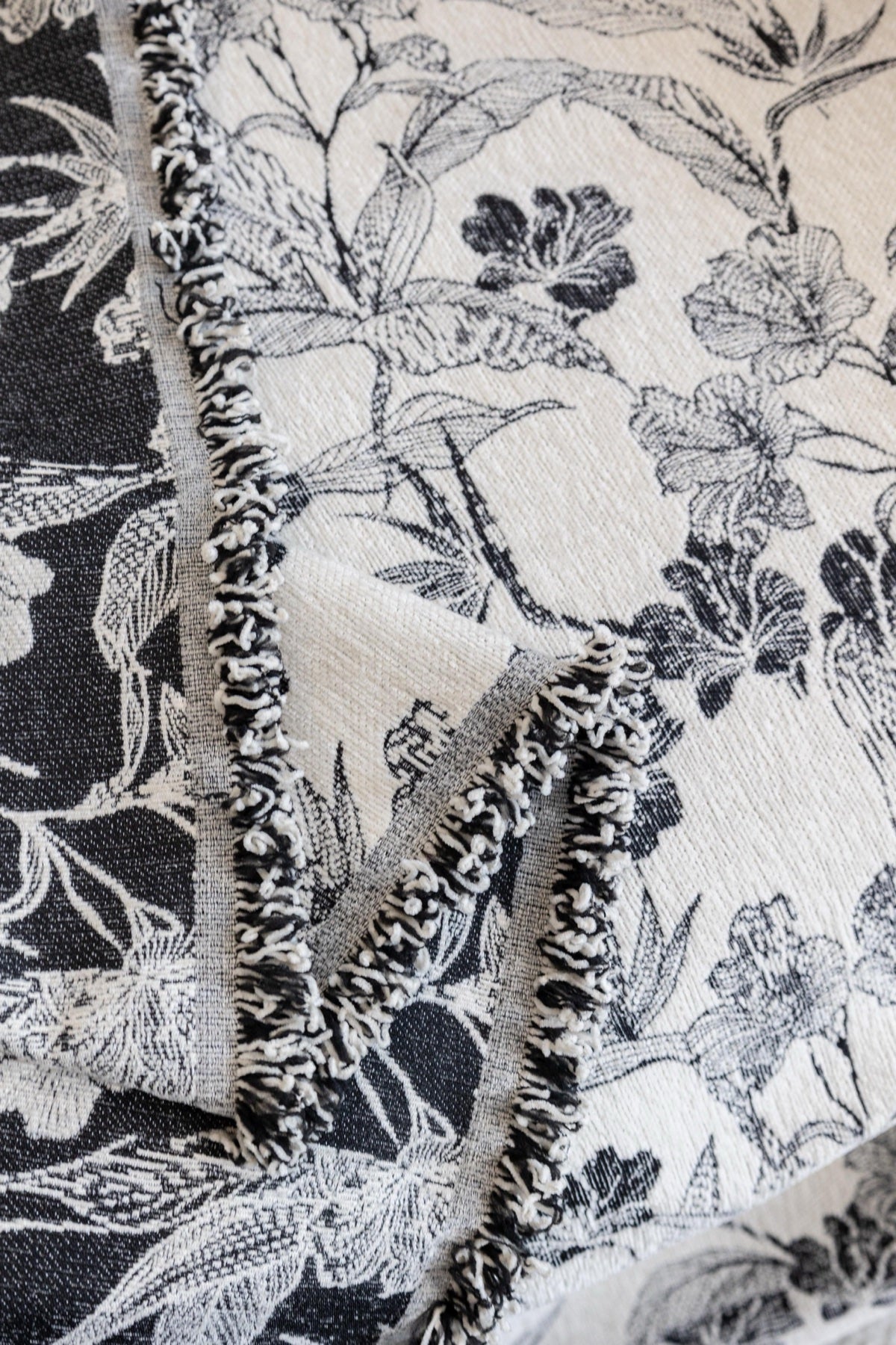 Decor Cedar Aurelia Fringed Floral Jacquard Sofa Throw Cover in Charcoal Bloom - jacquard floral fringe detail for patterned couch cover in United States, image 23