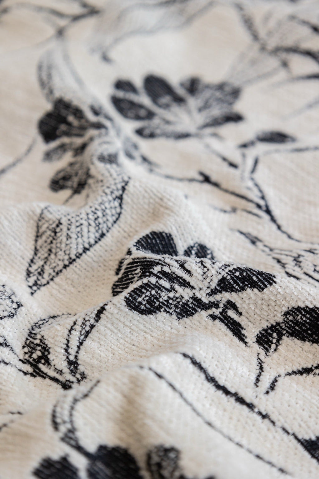Decor Cedar Aurelia Fringed Floral Jacquard Sofa Throw Cover in Charcoal Bloom - woven floral fabric closeup for patterned couch cover in United States, image 21