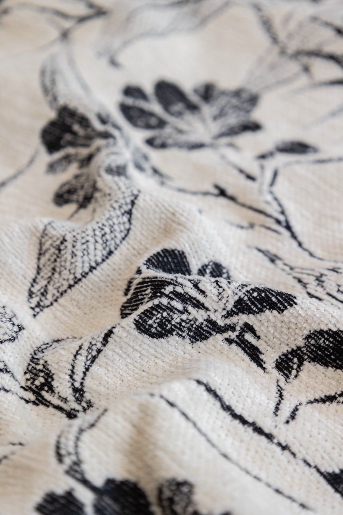Decor Cedar Aurelia Fringed Floral Jacquard Sofa Throw Cover in Charcoal Bloom - woven floral fabric closeup for patterned couch cover in United States, image 21