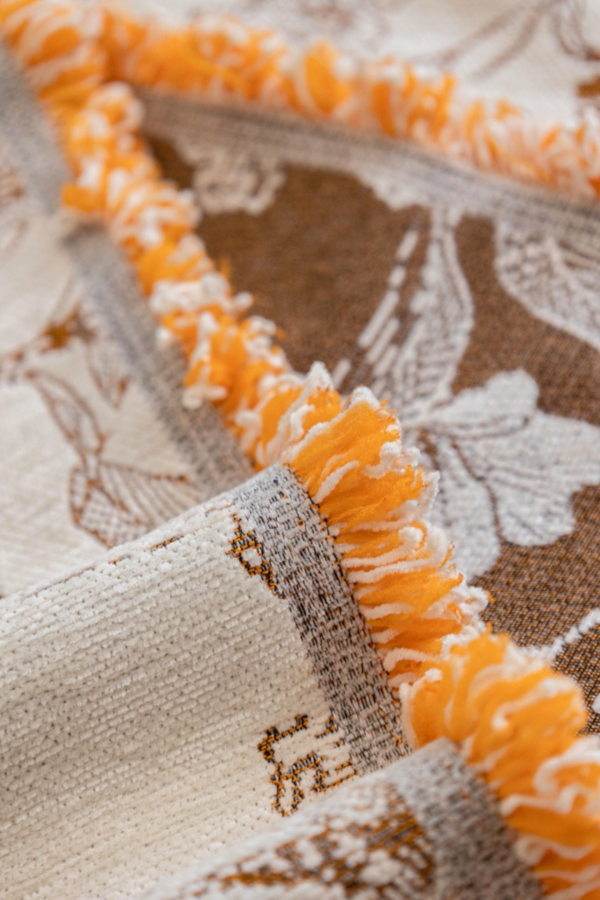 Decor Cedar Aurelia Fringed Floral Jacquard Sofa Throw Cover in Ochre Bloom - jacquard floral fringe detail for patterned couch cover in United States, image 13