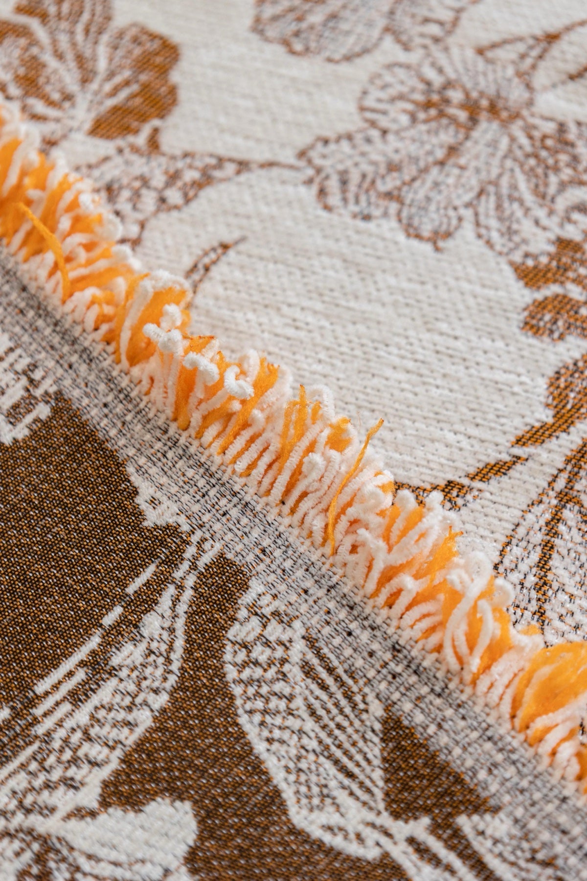 Decor Cedar Aurelia Fringed Floral Jacquard Sofa Throw Cover in Ochre Bloom - jacquard floral fringe detail for patterned couch cover in United States, image 11