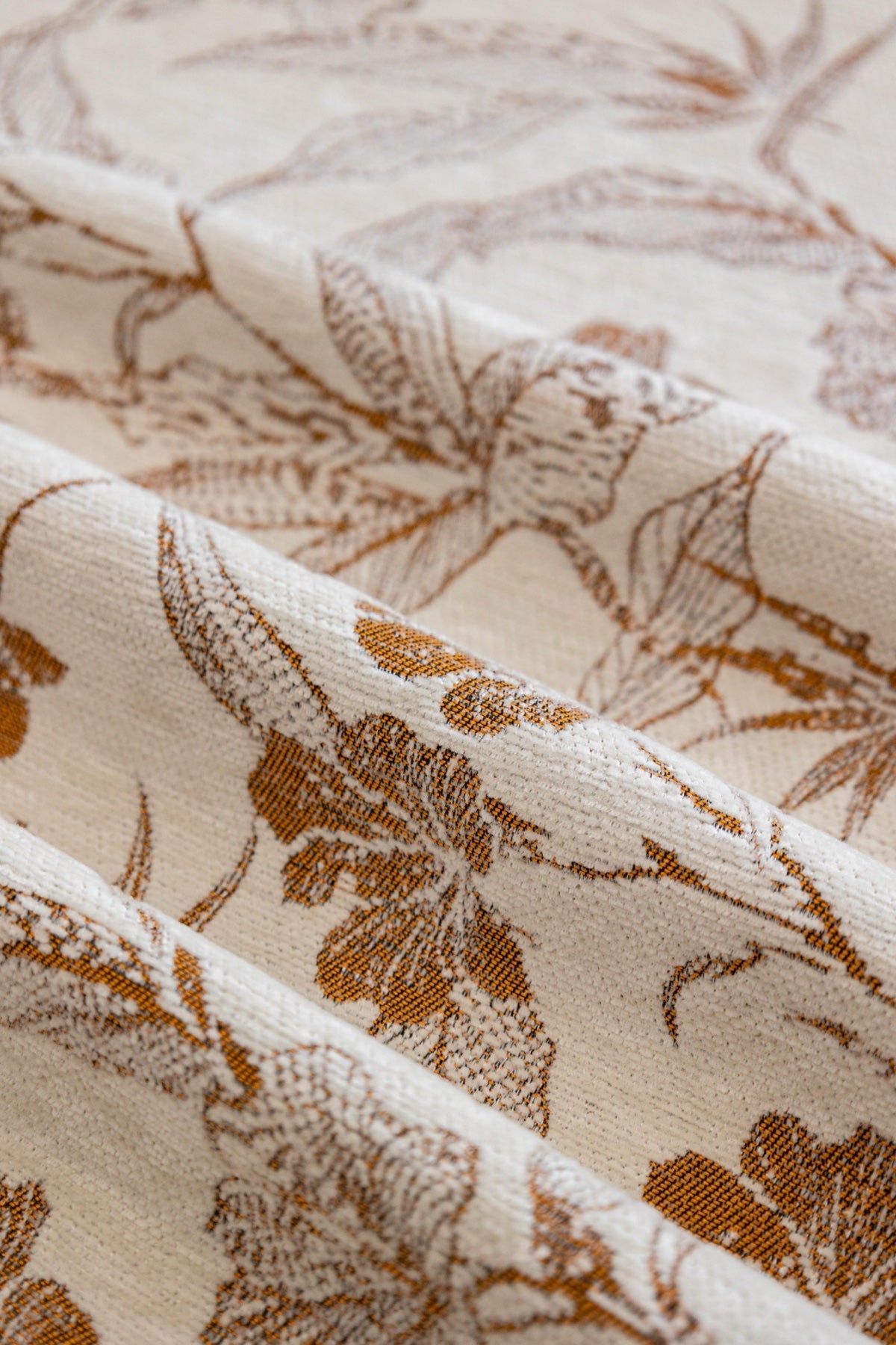 Decor Cedar Aurelia Fringed Floral Jacquard Sofa Throw Cover in Ochre Bloom - woven floral fabric closeup for patterned couch cover in United States, image 9